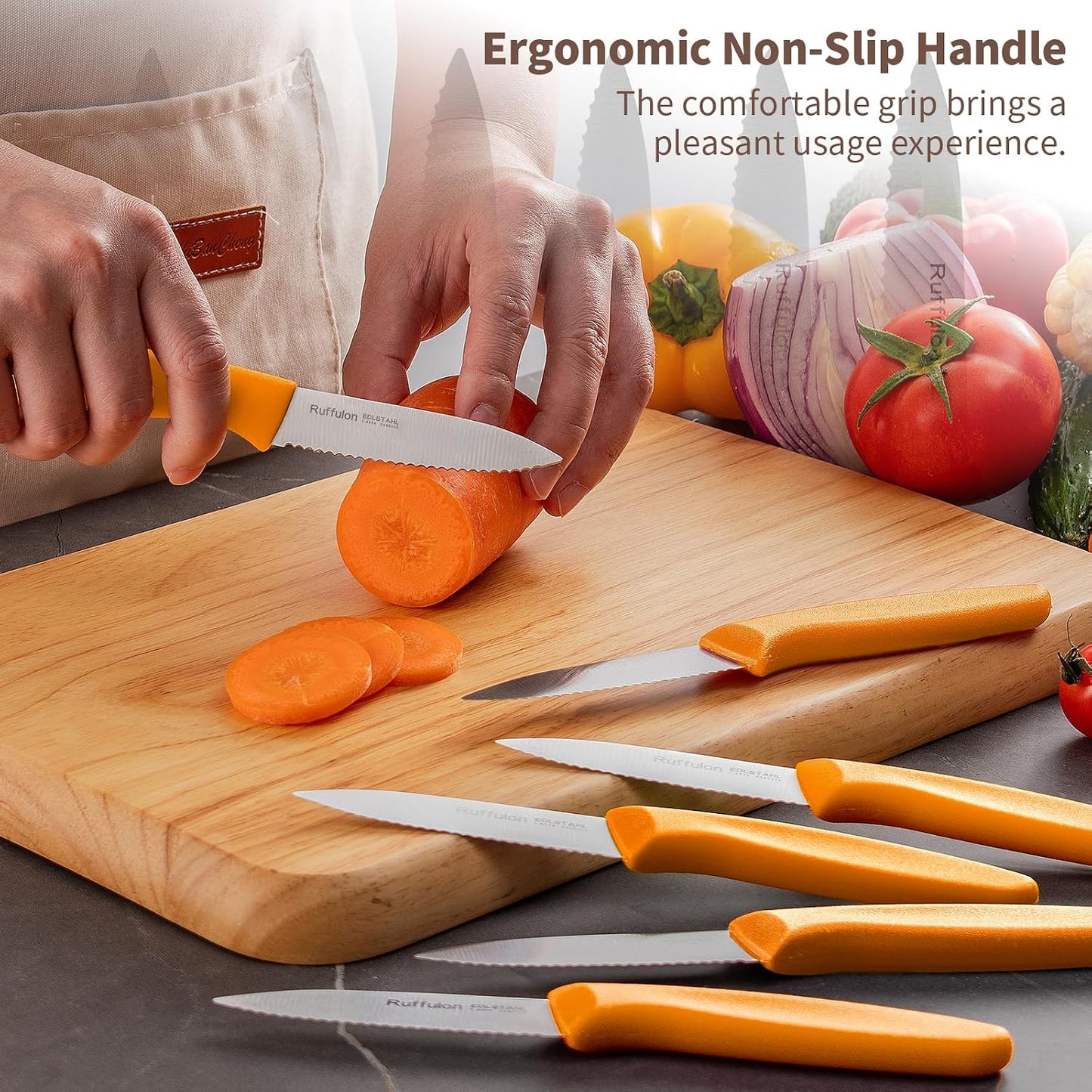 Stainless Steel Paring Knife With Serrated Blade, 6 Pieces Set Vegetable and Fruit Knife, Ultra Sharp Small Kitchen Knife, Black Paring Knives with PP Plastic Ergonomic Handle.