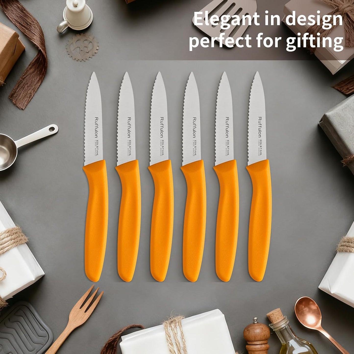 Stainless Steel Paring Knife With Serrated Blade, 6 Pieces Set Vegetable and Fruit Knife, Ultra Sharp Small Kitchen Knife, Black Paring Knives with PP Plastic Ergonomic Handle.