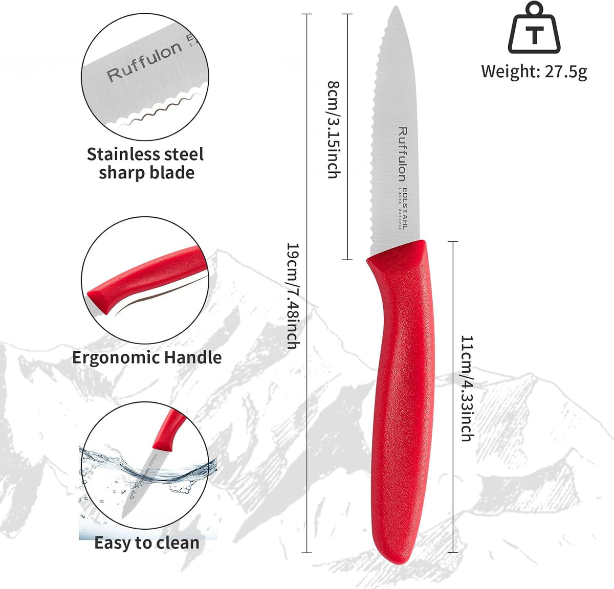 Stainless Steel Paring Knife With Serrated Blade, 6 Pieces Set Vegetable and Fruit Knife, Ultra Sharp Small Kitchen Knife, Black Paring Knives with PP Plastic Ergonomic Handle.