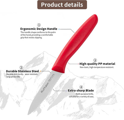 Stainless Steel Paring Knife With Serrated Blade, 6 Pieces Set Vegetable and Fruit Knife, Ultra Sharp Small Kitchen Knife, Black Paring Knives with PP Plastic Ergonomic Handle.
