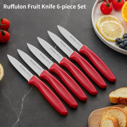 Stainless Steel Paring Knife With Serrated Blade, 6 Pieces Set Vegetable and Fruit Knife, Ultra Sharp Small Kitchen Knife, Black Paring Knives with PP Plastic Ergonomic Handle.
