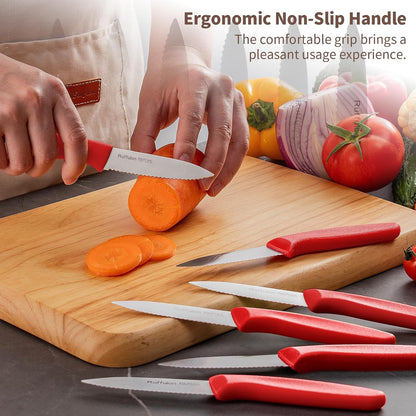 Stainless Steel Paring Knife With Serrated Blade, 6 Pieces Set Vegetable and Fruit Knife, Ultra Sharp Small Kitchen Knife, Black Paring Knives with PP Plastic Ergonomic Handle.