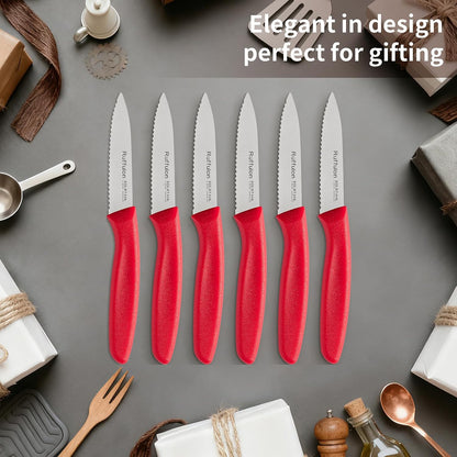 Stainless Steel Paring Knife With Serrated Blade, 6 Pieces Set Vegetable and Fruit Knife, Ultra Sharp Small Kitchen Knife, Black Paring Knives with PP Plastic Ergonomic Handle.
