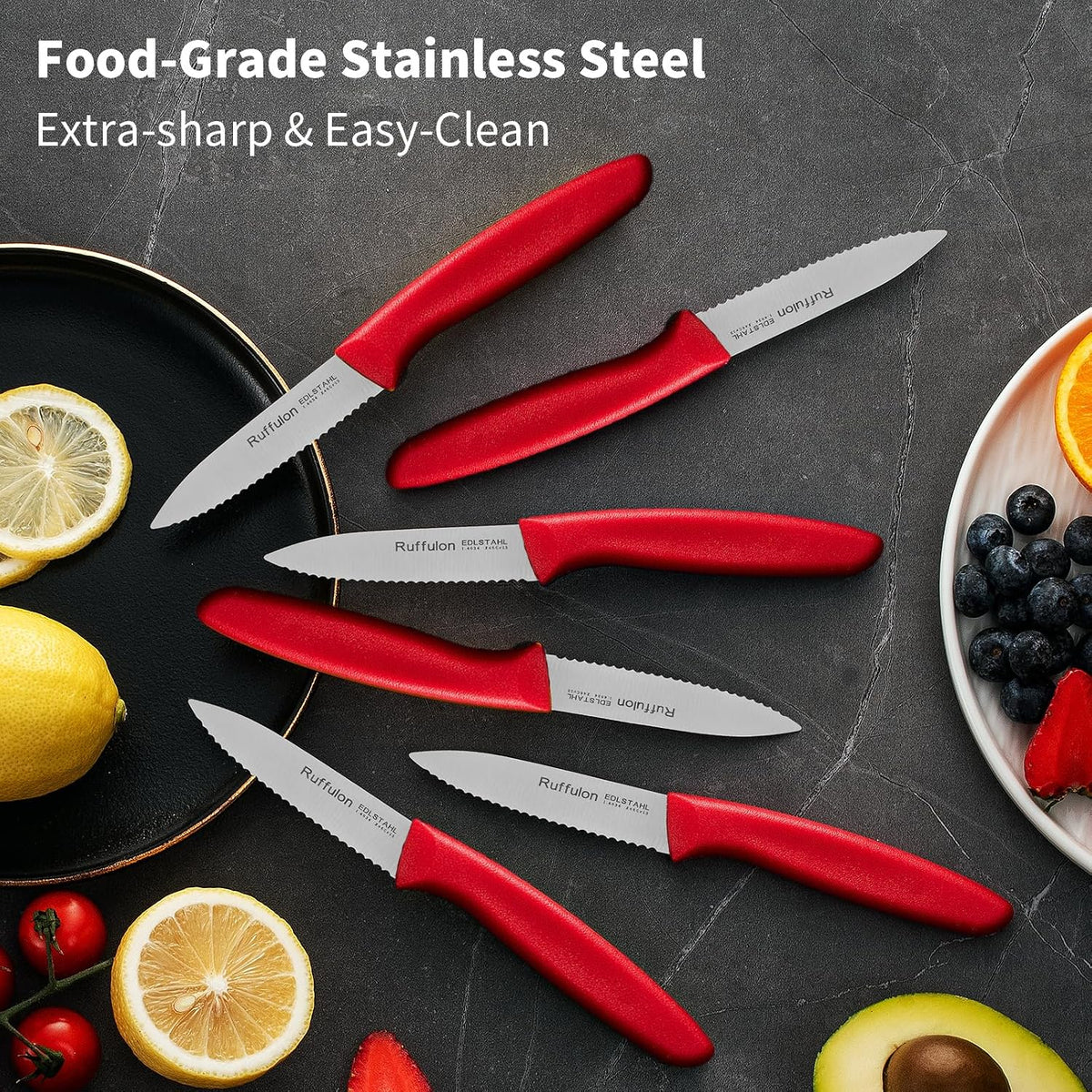 Stainless Steel Paring Knife With Serrated Blade, 6 Pieces Set Vegetable and Fruit Knife, Ultra Sharp Small Kitchen Knife, Black Paring Knives with PP Plastic Ergonomic Handle.