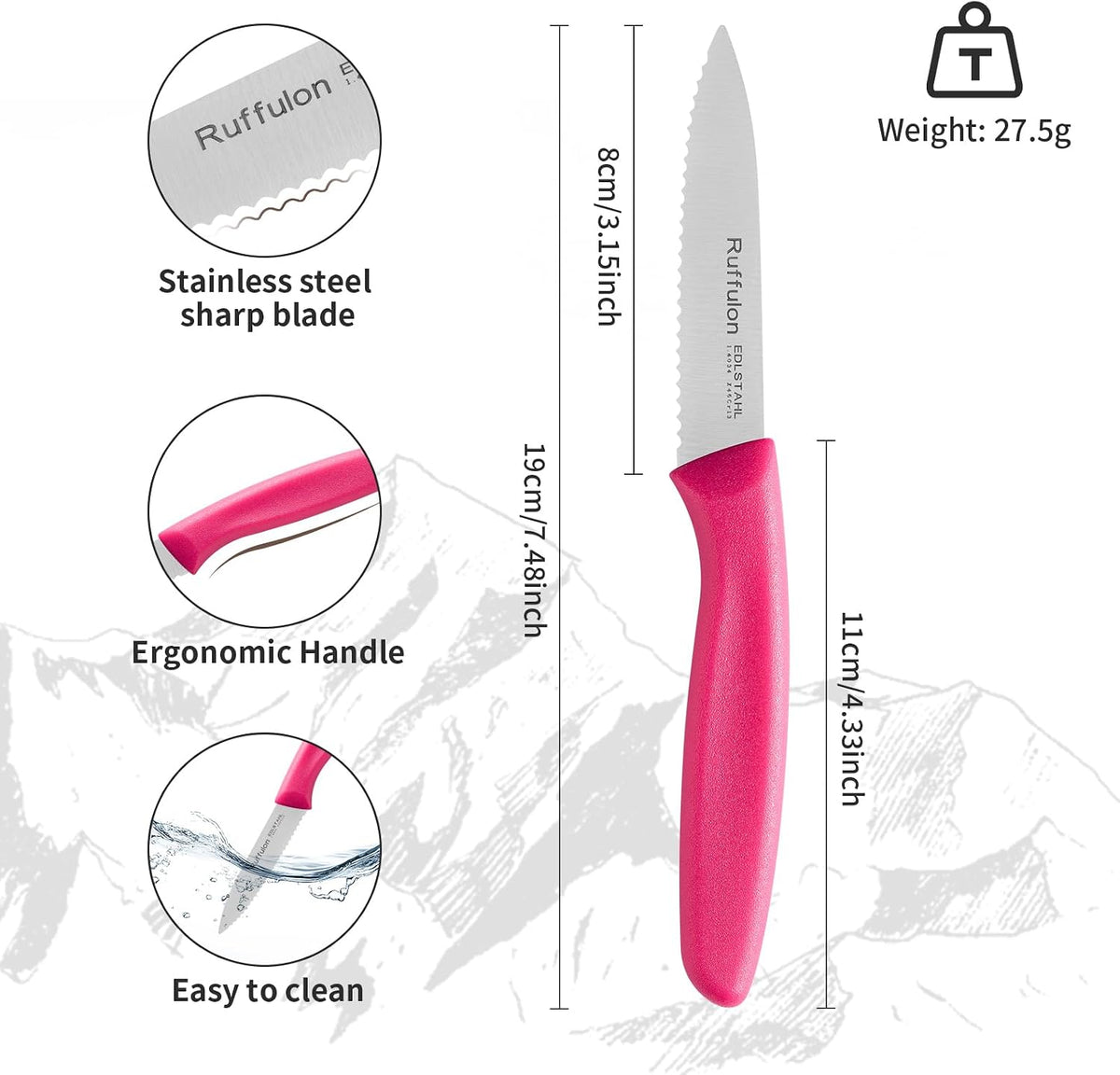 Stainless Steel Paring Knife With Serrated Blade, 6 Pieces Set Vegetable and Fruit Knife, Ultra Sharp Small Kitchen Knife, Black Paring Knives with PP Plastic Ergonomic Handle.