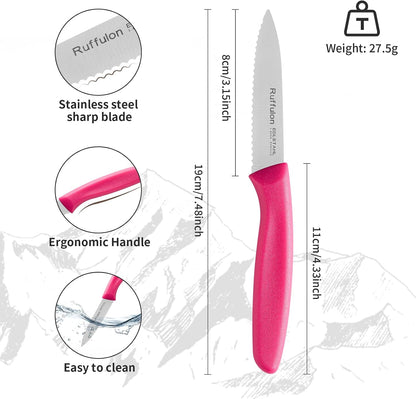 Stainless Steel Paring Knife With Serrated Blade, 6 Pieces Set Vegetable and Fruit Knife, Ultra Sharp Small Kitchen Knife, Black Paring Knives with PP Plastic Ergonomic Handle.