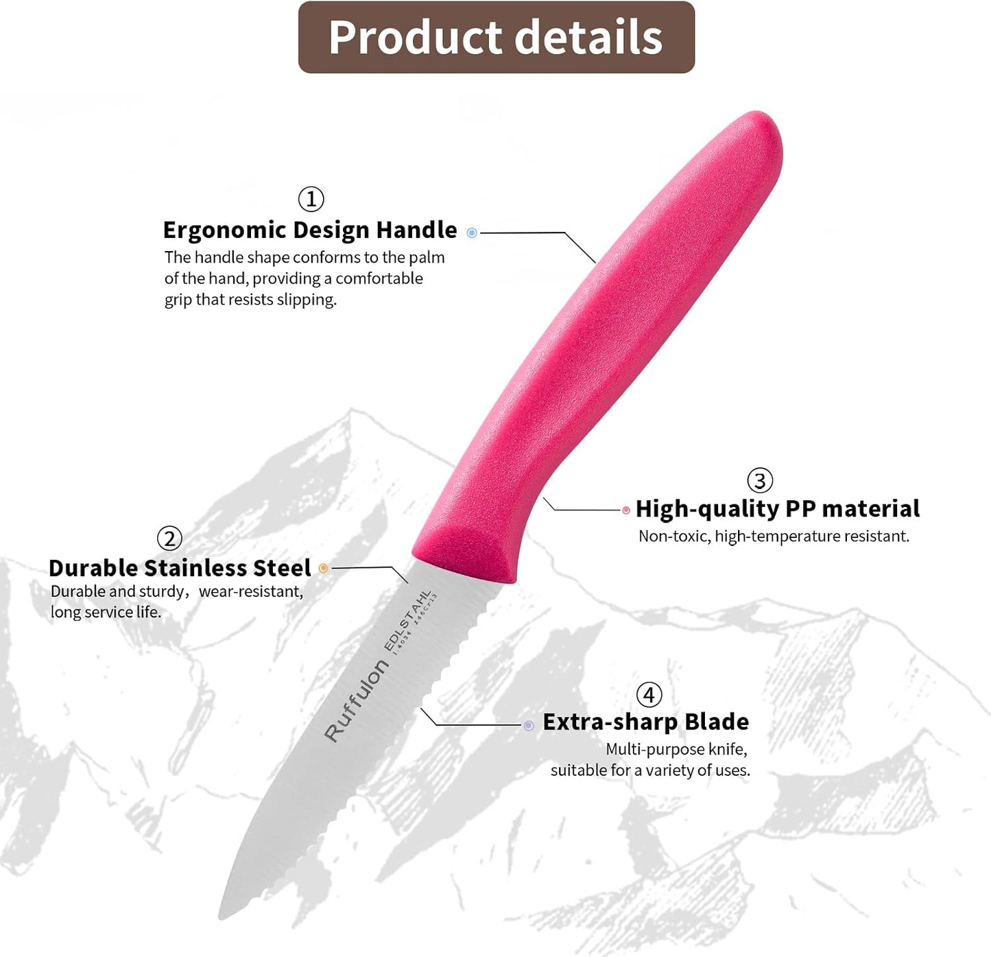 Stainless Steel Paring Knife With Serrated Blade, 6 Pieces Set Vegetable and Fruit Knife, Ultra Sharp Small Kitchen Knife, Black Paring Knives with PP Plastic Ergonomic Handle.