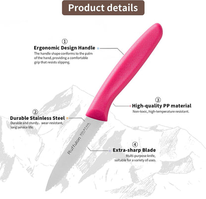 Stainless Steel Paring Knife With Serrated Blade, 6 Pieces Set Vegetable and Fruit Knife, Ultra Sharp Small Kitchen Knife, Black Paring Knives with PP Plastic Ergonomic Handle.