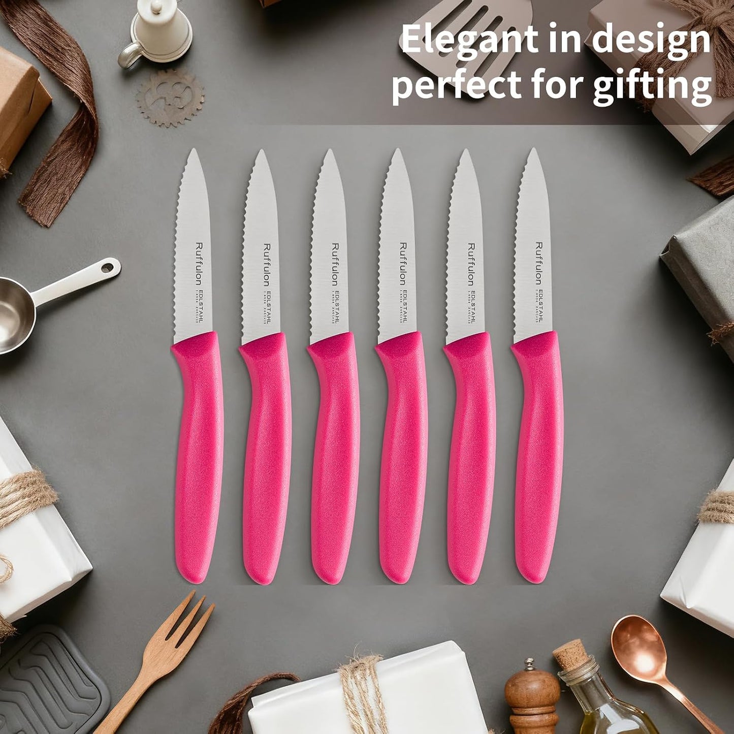 Stainless Steel Paring Knife With Serrated Blade, 6 Pieces Set Vegetable and Fruit Knife, Ultra Sharp Small Kitchen Knife, Black Paring Knives with PP Plastic Ergonomic Handle.