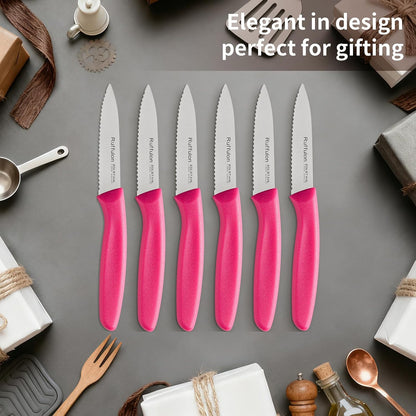 Stainless Steel Paring Knife With Serrated Blade, 6 Pieces Set Vegetable and Fruit Knife, Ultra Sharp Small Kitchen Knife, Black Paring Knives with PP Plastic Ergonomic Handle.