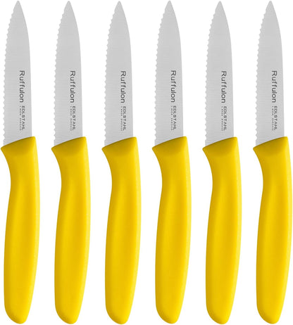 Stainless Steel Paring Knife With Serrated Blade, 6 Pieces Set Vegetable and Fruit Knife, Ultra Sharp Small Kitchen Knife, Black Paring Knives with PP Plastic Ergonomic Handle.