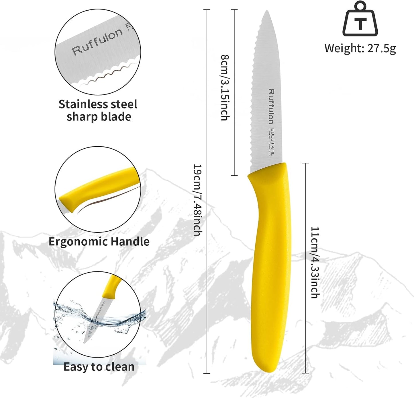 Stainless Steel Paring Knife With Serrated Blade, 6 Pieces Set Vegetable and Fruit Knife, Ultra Sharp Small Kitchen Knife, Black Paring Knives with PP Plastic Ergonomic Handle.