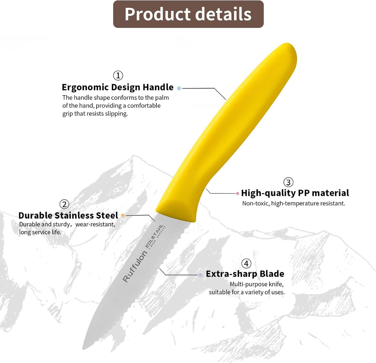 Stainless Steel Paring Knife With Serrated Blade, 6 Pieces Set Vegetable and Fruit Knife, Ultra Sharp Small Kitchen Knife, Black Paring Knives with PP Plastic Ergonomic Handle.