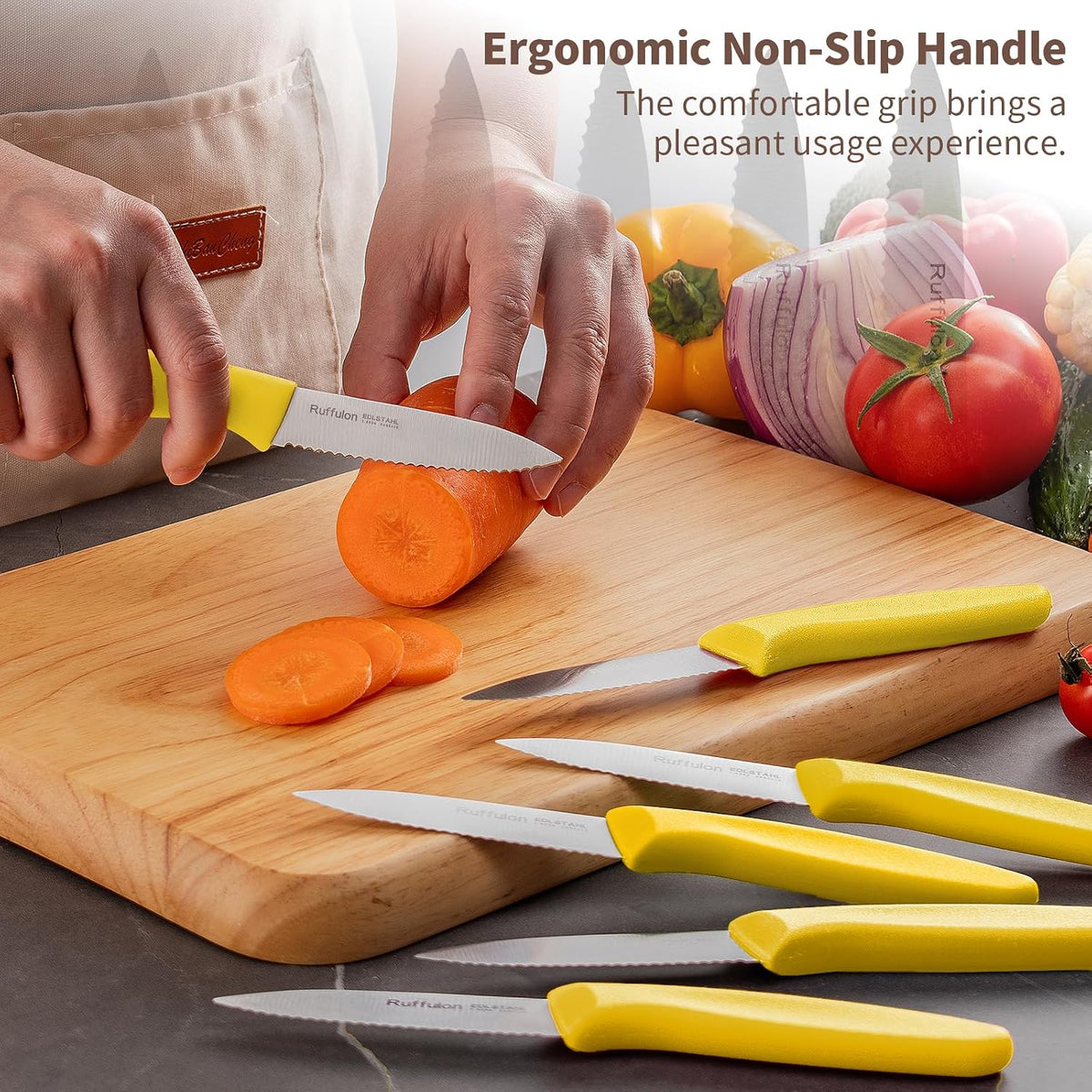 Stainless Steel Paring Knife With Serrated Blade, 6 Pieces Set Vegetable and Fruit Knife, Ultra Sharp Small Kitchen Knife, Black Paring Knives with PP Plastic Ergonomic Handle.