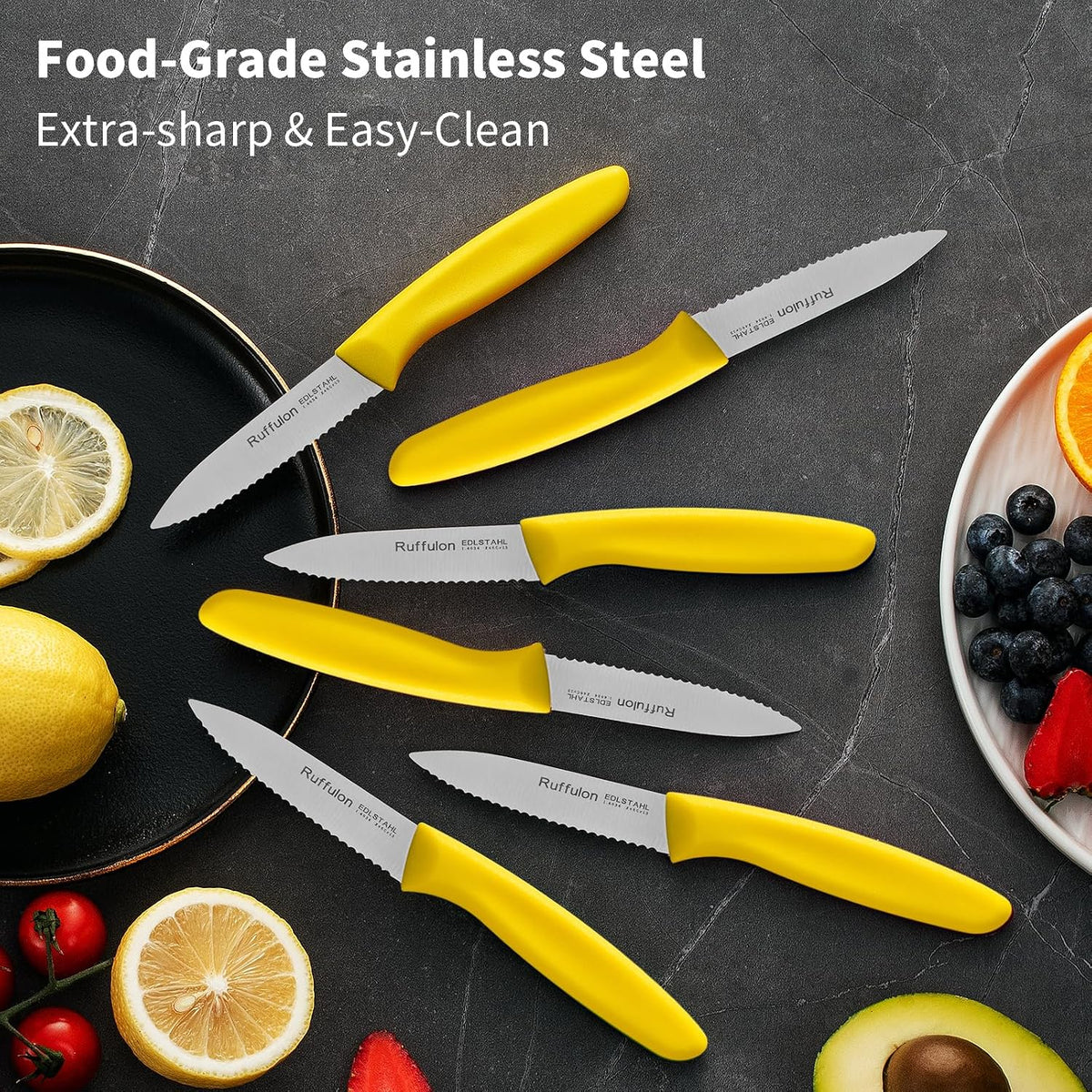Stainless Steel Paring Knife With Serrated Blade, 6 Pieces Set Vegetable and Fruit Knife, Ultra Sharp Small Kitchen Knife, Black Paring Knives with PP Plastic Ergonomic Handle.