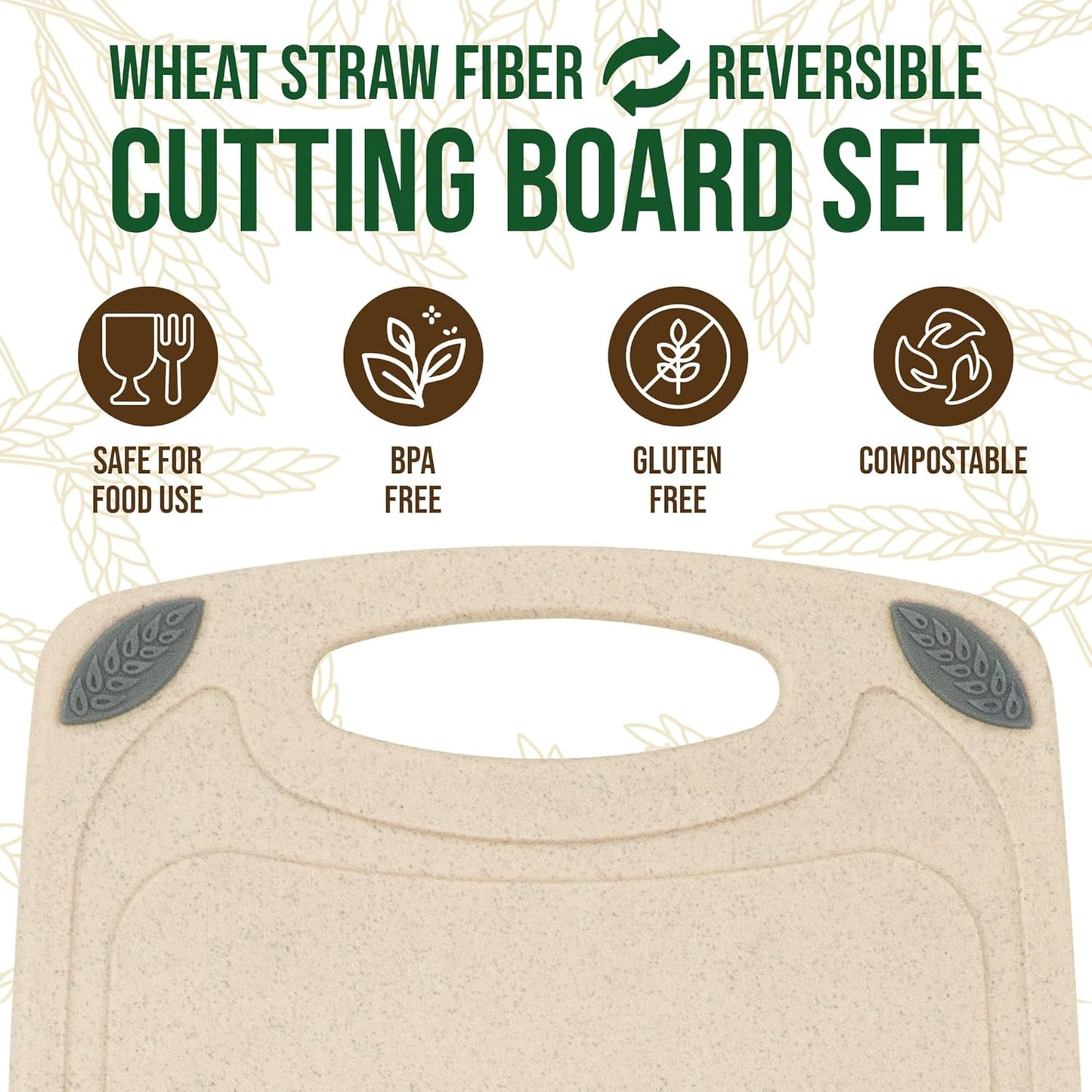 2-Piece Reversible Cutting Board Set Made with Natural Wheat Straw Fiber, Eco-Conscious Food Safe Kitchen Essentials, Gluten Free & BPA Free Chopping Boards for Kitchen