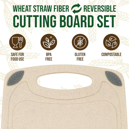 2-Piece Reversible Cutting Board Set Made with Natural Wheat Straw Fiber, Eco-Conscious Food Safe Kitchen Essentials, Gluten Free & BPA Free Chopping Boards for Kitchen