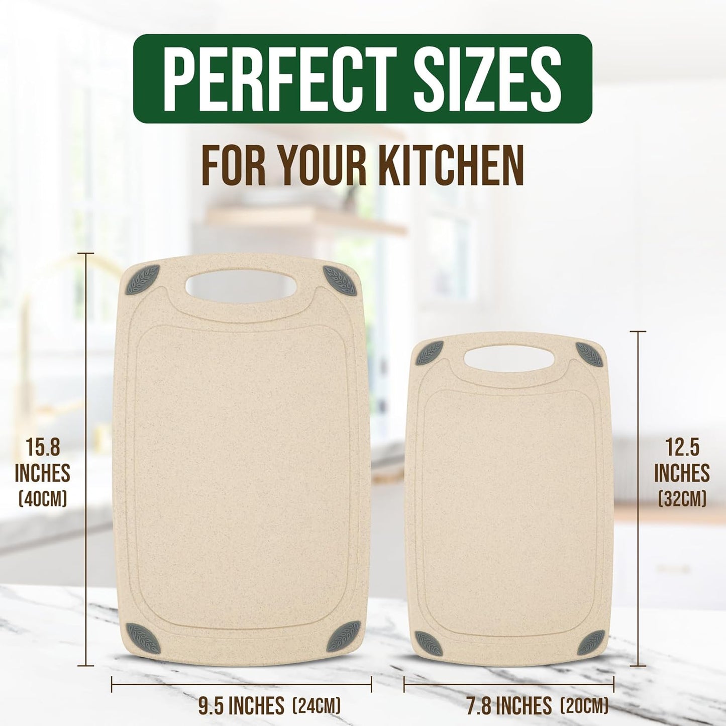 2-Piece Reversible Cutting Board Set Made with Natural Wheat Straw Fiber, Eco-Conscious Food Safe Kitchen Essentials, Gluten Free & BPA Free Chopping Boards for Kitchen