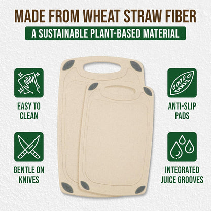 2-Piece Reversible Cutting Board Set Made with Natural Wheat Straw Fiber, Eco-Conscious Food Safe Kitchen Essentials, Gluten Free & BPA Free Chopping Boards for Kitchen