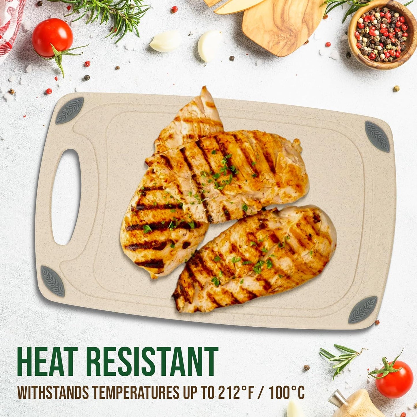 2-Piece Reversible Cutting Board Set Made with Natural Wheat Straw Fiber, Eco-Conscious Food Safe Kitchen Essentials, Gluten Free & BPA Free Chopping Boards for Kitchen