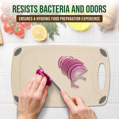 2-Piece Reversible Cutting Board Set Made with Natural Wheat Straw Fiber, Eco-Conscious Food Safe Kitchen Essentials, Gluten Free & BPA Free Chopping Boards for Kitchen
