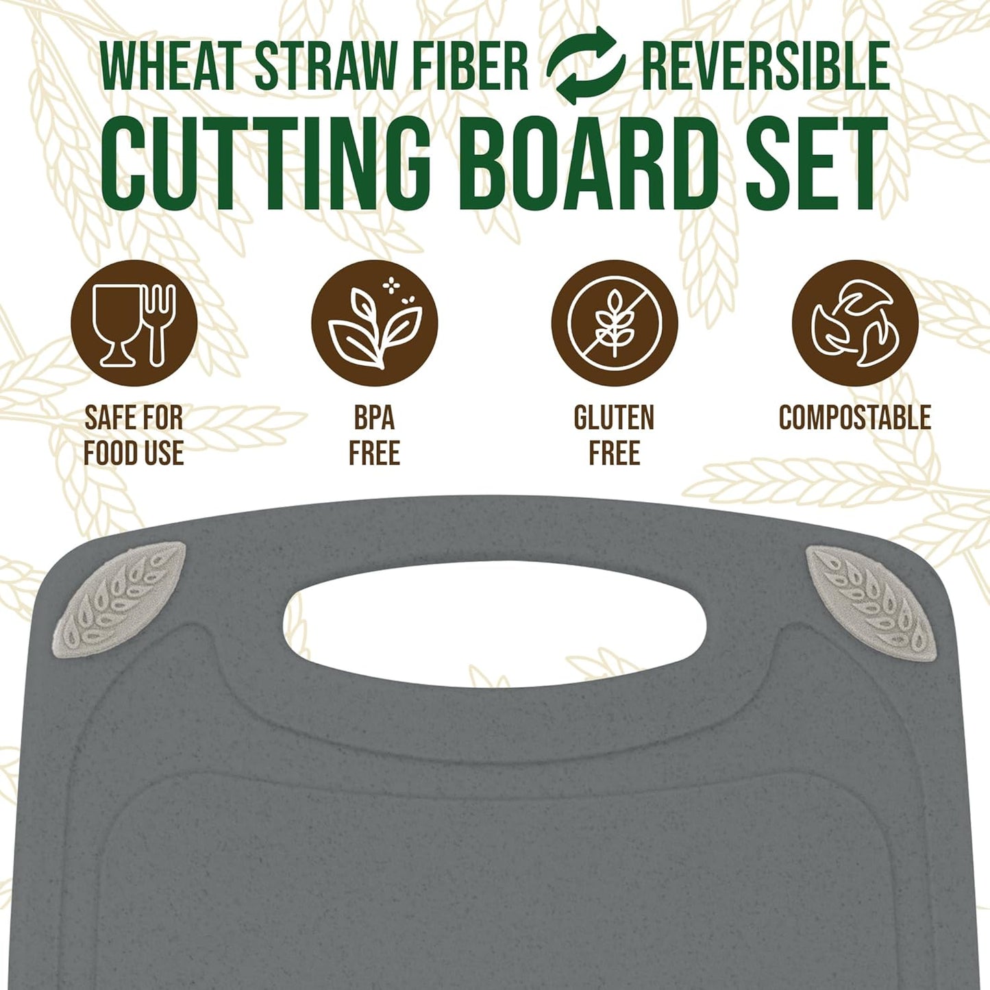 2-Piece Reversible Cutting Board Set Made with Natural Wheat Straw Fiber, Eco-Conscious Food Safe Kitchen Essentials, Gluten Free & BPA Free Chopping Boards for Kitchen