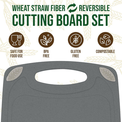 2-Piece Reversible Cutting Board Set Made with Natural Wheat Straw Fiber, Eco-Conscious Food Safe Kitchen Essentials, Gluten Free & BPA Free Chopping Boards for Kitchen