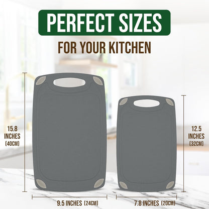 2-Piece Reversible Cutting Board Set Made with Natural Wheat Straw Fiber, Eco-Conscious Food Safe Kitchen Essentials, Gluten Free & BPA Free Chopping Boards for Kitchen