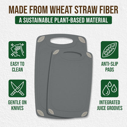 2-Piece Reversible Cutting Board Set Made with Natural Wheat Straw Fiber, Eco-Conscious Food Safe Kitchen Essentials, Gluten Free & BPA Free Chopping Boards for Kitchen