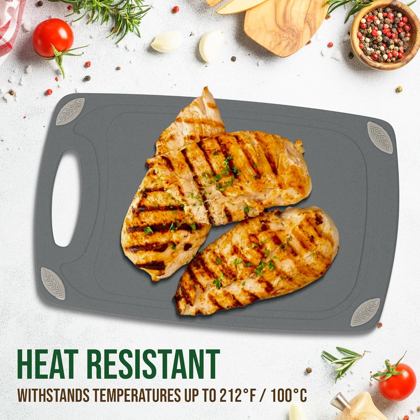 2-Piece Reversible Cutting Board Set Made with Natural Wheat Straw Fiber, Eco-Conscious Food Safe Kitchen Essentials, Gluten Free & BPA Free Chopping Boards for Kitchen