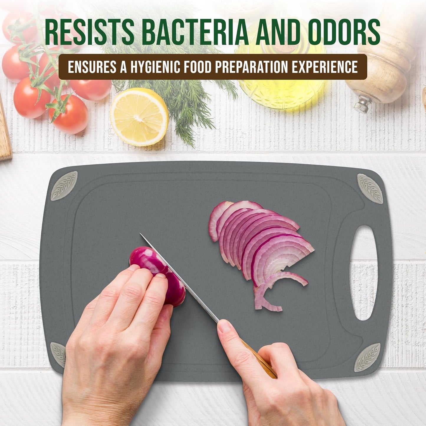 2-Piece Reversible Cutting Board Set Made with Natural Wheat Straw Fiber, Eco-Conscious Food Safe Kitchen Essentials, Gluten Free & BPA Free Chopping Boards for Kitchen
