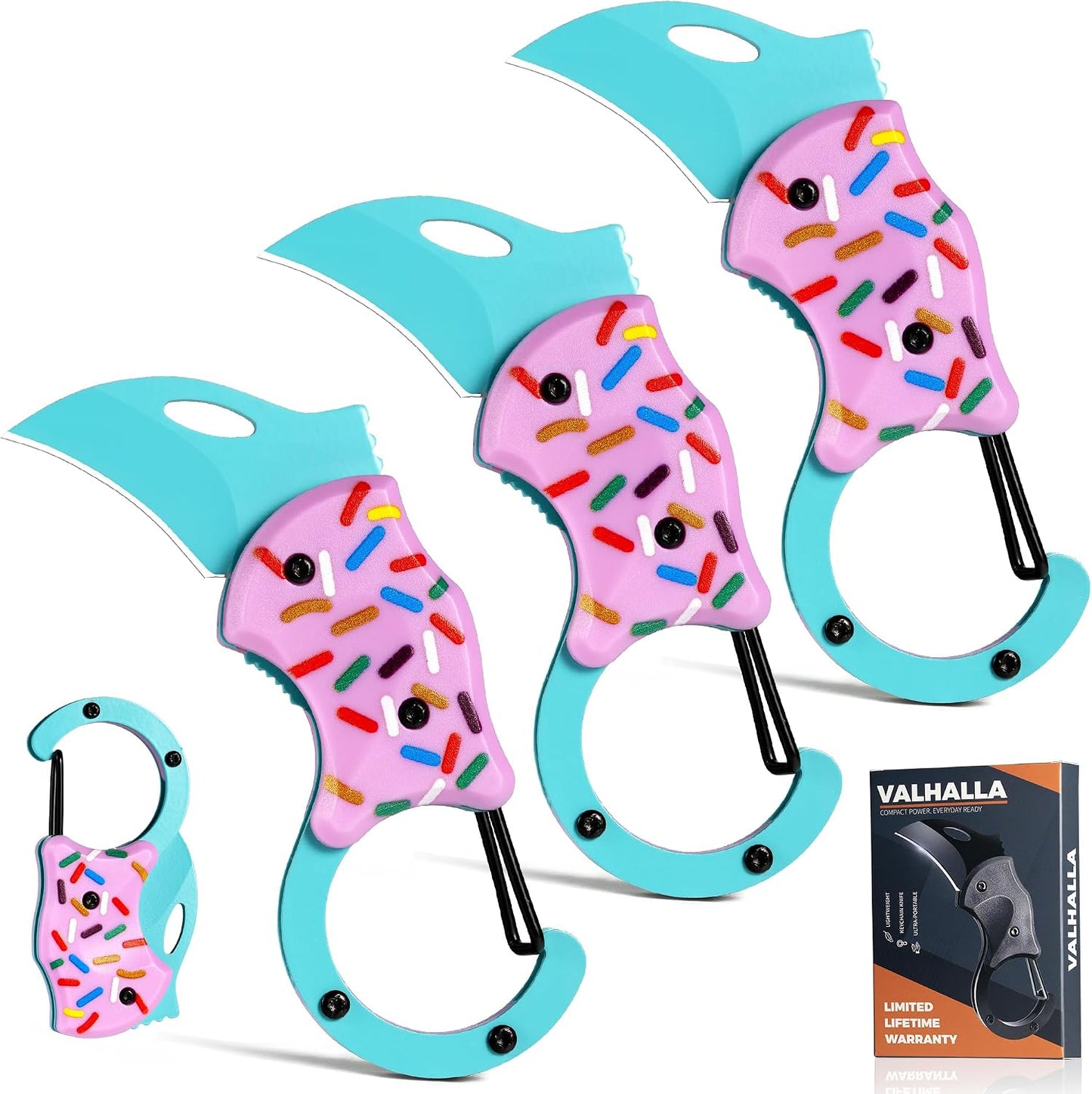 BIRD 3 Pack Pink Pocket Knife for Women | 1.3'' Mini Box Cutter with Unique Donut Design, Cute Folding Utility Knife,Ideal Gifts for Men and Women (PINK DONUT*3)