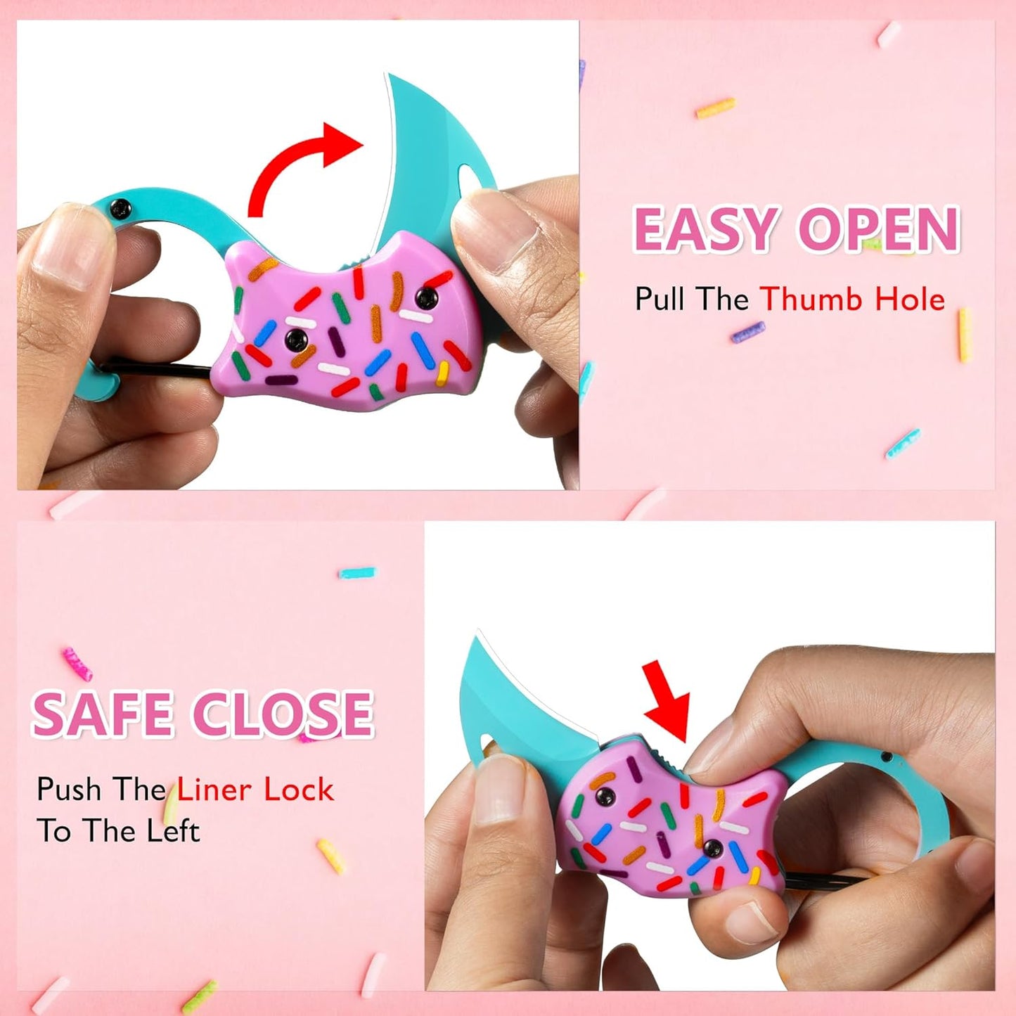 BIRD 3 Pack Pink Pocket Knife for Women | 1.3'' Mini Box Cutter with Unique Donut Design, Cute Folding Utility Knife,Ideal Gifts for Men and Women (PINK DONUT*3)