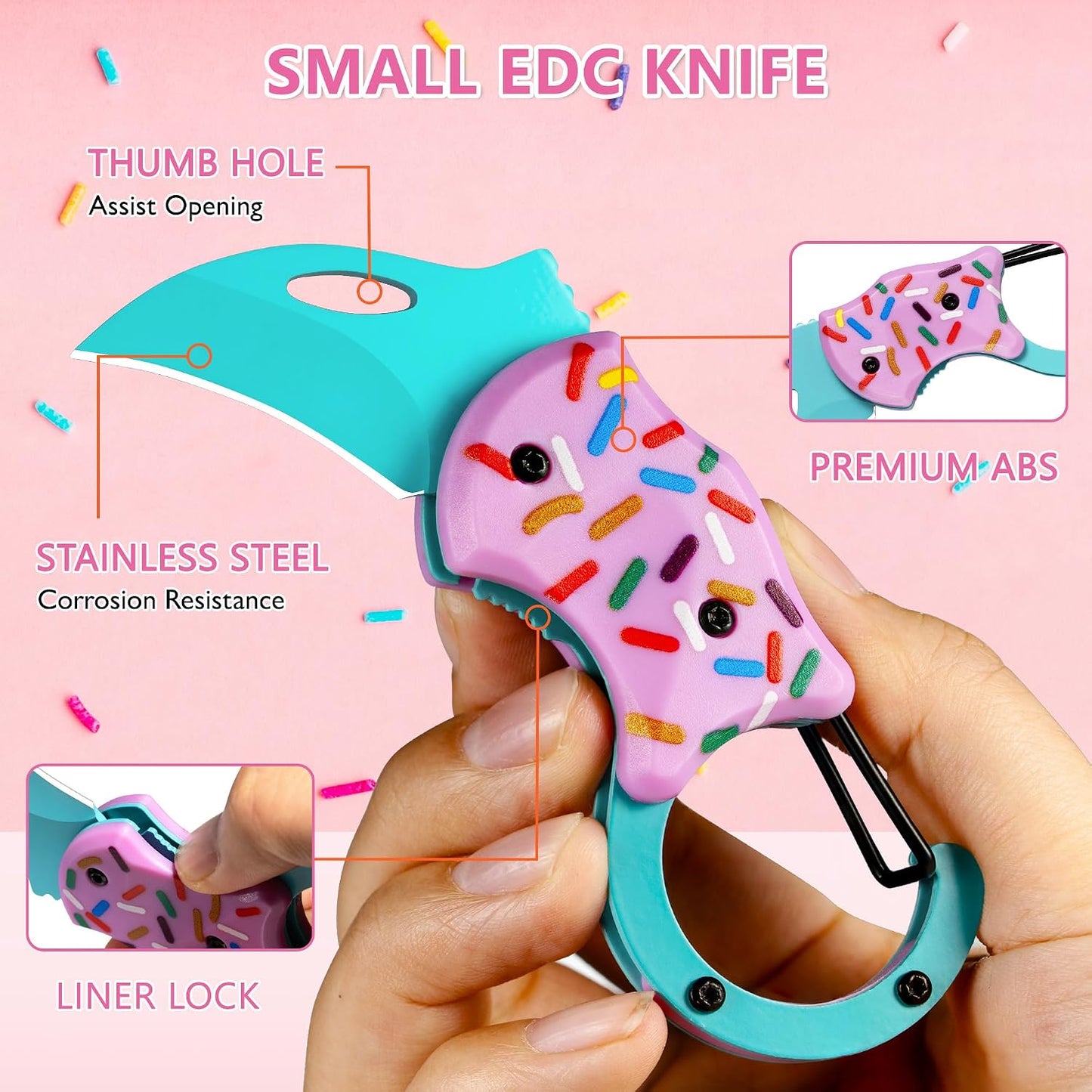 BIRD 3 Pack Pink Pocket Knife for Women | 1.3'' Mini Box Cutter with Unique Donut Design, Cute Folding Utility Knife,Ideal Gifts for Men and Women (PINK DONUT*3)