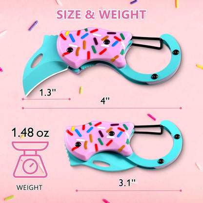 BIRD 3 Pack Pink Pocket Knife for Women | 1.3'' Mini Box Cutter with Unique Donut Design, Cute Folding Utility Knife,Ideal Gifts for Men and Women (PINK DONUT*3)