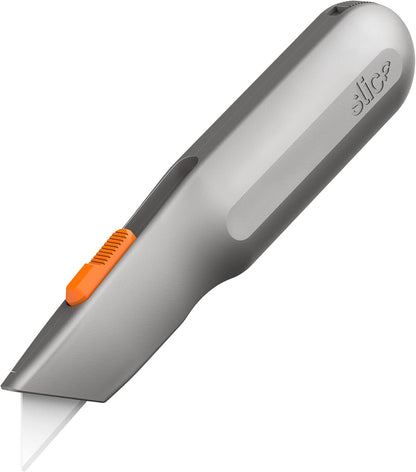 Metal-Handle Utility Knife, Finger Friendly Ceramic Blade, Auto Retracts for Safety, Heavy Metal Handle, Comfortable Grip, Stores Extra Blade, Ambidextrous, Easy Blade Change