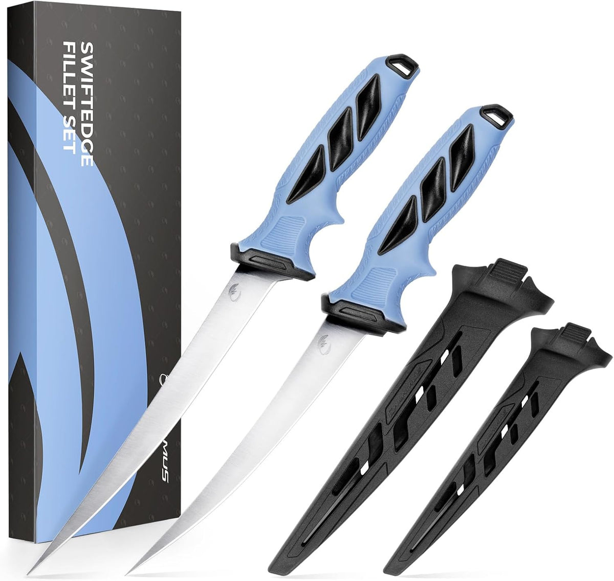 SwiftEdge Fillet Knife Set,7"&9" Fillter Knife | G4116 German Stainless Steel,Ultra-sharp,Flexible blade,Corrosion resistant,Non-slip grip,Fishing Gift for Men
