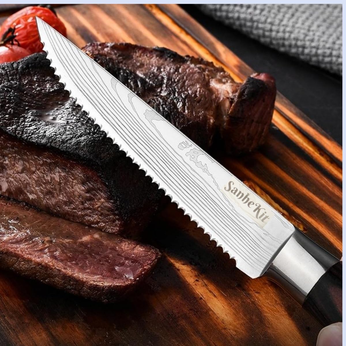 Steak Knives Set, 6/8/14 Piece Options, German High Carbon Stainless Steel, 5cr15 steel, Wood Handle,Full Tang Design,serrated Meat Knife, Sharp Dinner Knives (6PCS with Bamboo Box（red)）