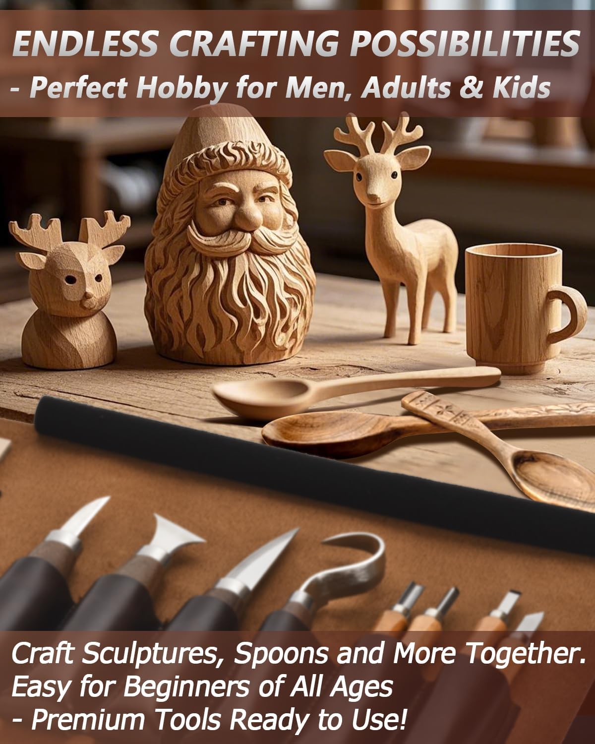 Wood Carving Kit Whittling Kit: Wood Carving Knife Tools with Leather Case | Woodworking Hobby Kit for Beginners Adult Kids, Relaxing Creative Projects, DIY Art Craft Gift for Men Teens