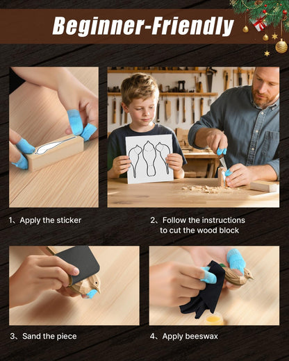 Wood Carving Kit Whittling Kit: Wood Carving Knife Tools with Leather Case | Woodworking Hobby Kit for Beginners Adult Kids, Relaxing Creative Projects, DIY Art Craft Gift for Men Teens