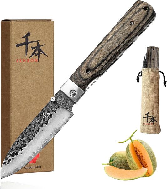 440A Forged Stainless Steel Sharp Folding Chef Knife Peeling Utility Fruit Knife Colorful Wood Handle Camping Barbecue Outdoor Portable Fruit Knife