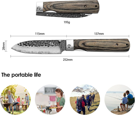 440A Forged Stainless Steel Sharp Folding Chef Knife Peeling Utility Fruit Knife Colorful Wood Handle Camping Barbecue Outdoor Portable Fruit Knife