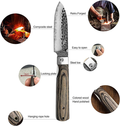 440A Forged Stainless Steel Sharp Folding Chef Knife Peeling Utility Fruit Knife Colorful Wood Handle Camping Barbecue Outdoor Portable Fruit Knife