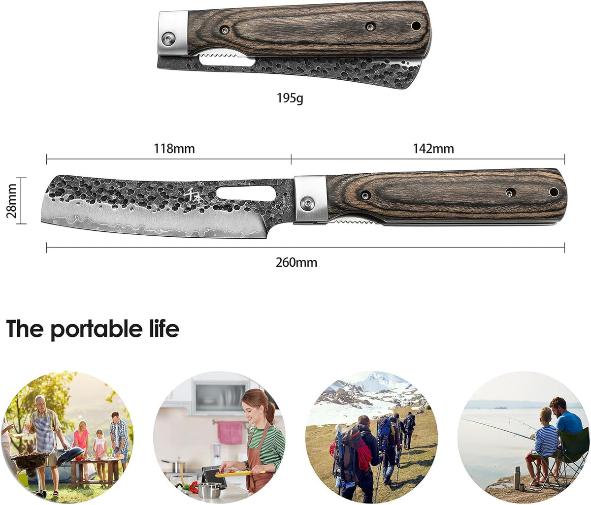 440A Forged Stainless Steel Sharp Folding Chef Knife Peeling Utility Fruit Knife Colorful Wood Handle Camping Barbecue Outdoor Portable Fruit Knife