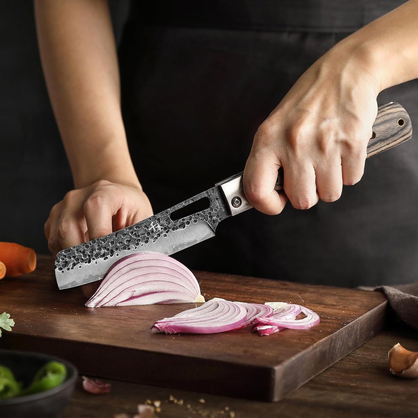 440A Forged Stainless Steel Sharp Folding Chef Knife Peeling Utility Fruit Knife Colorful Wood Handle Camping Barbecue Outdoor Portable Fruit Knife