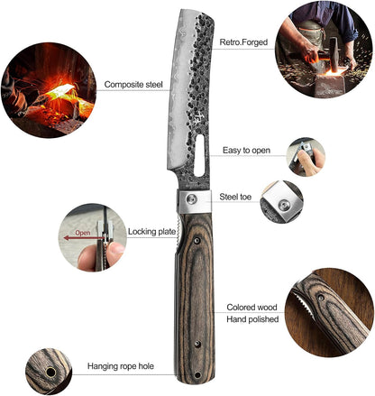 440A Forged Stainless Steel Sharp Folding Chef Knife Peeling Utility Fruit Knife Colorful Wood Handle Camping Barbecue Outdoor Portable Fruit Knife