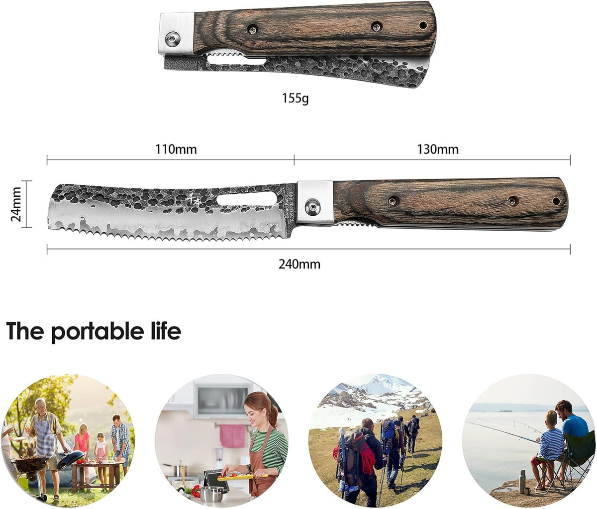 440A Forged Stainless Steel Sharp Folding Chef Knife Peeling Utility Fruit Knife Colorful Wood Handle Camping Barbecue Outdoor Portable Fruit Knife