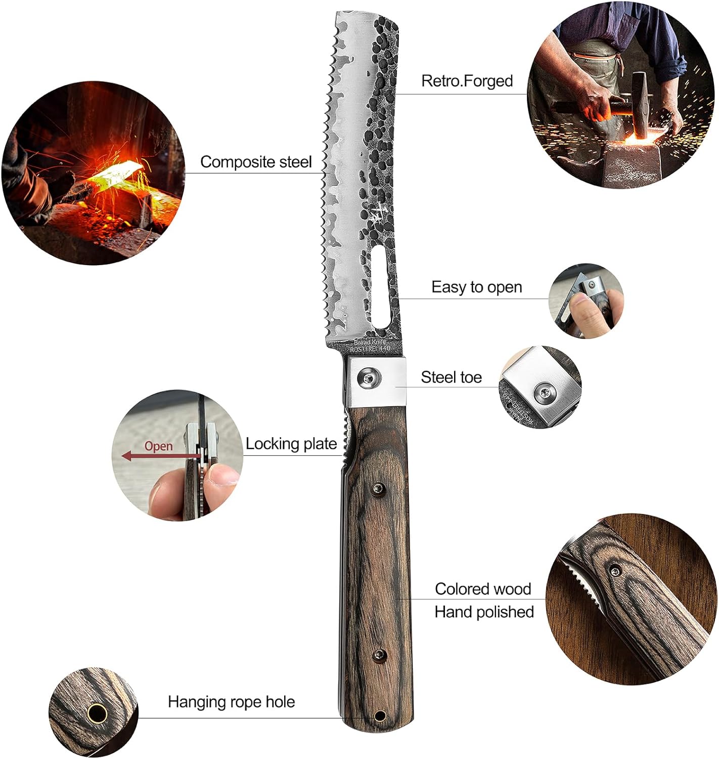 440A Forged Stainless Steel Sharp Folding Chef Knife Peeling Utility Fruit Knife Colorful Wood Handle Camping Barbecue Outdoor Portable Fruit Knife