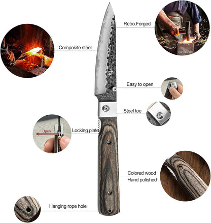 440A Forged Stainless Steel Sharp Folding Chef Knife Peeling Utility Fruit Knife Colorful Wood Handle Camping Barbecue Outdoor Portable Fruit Knife