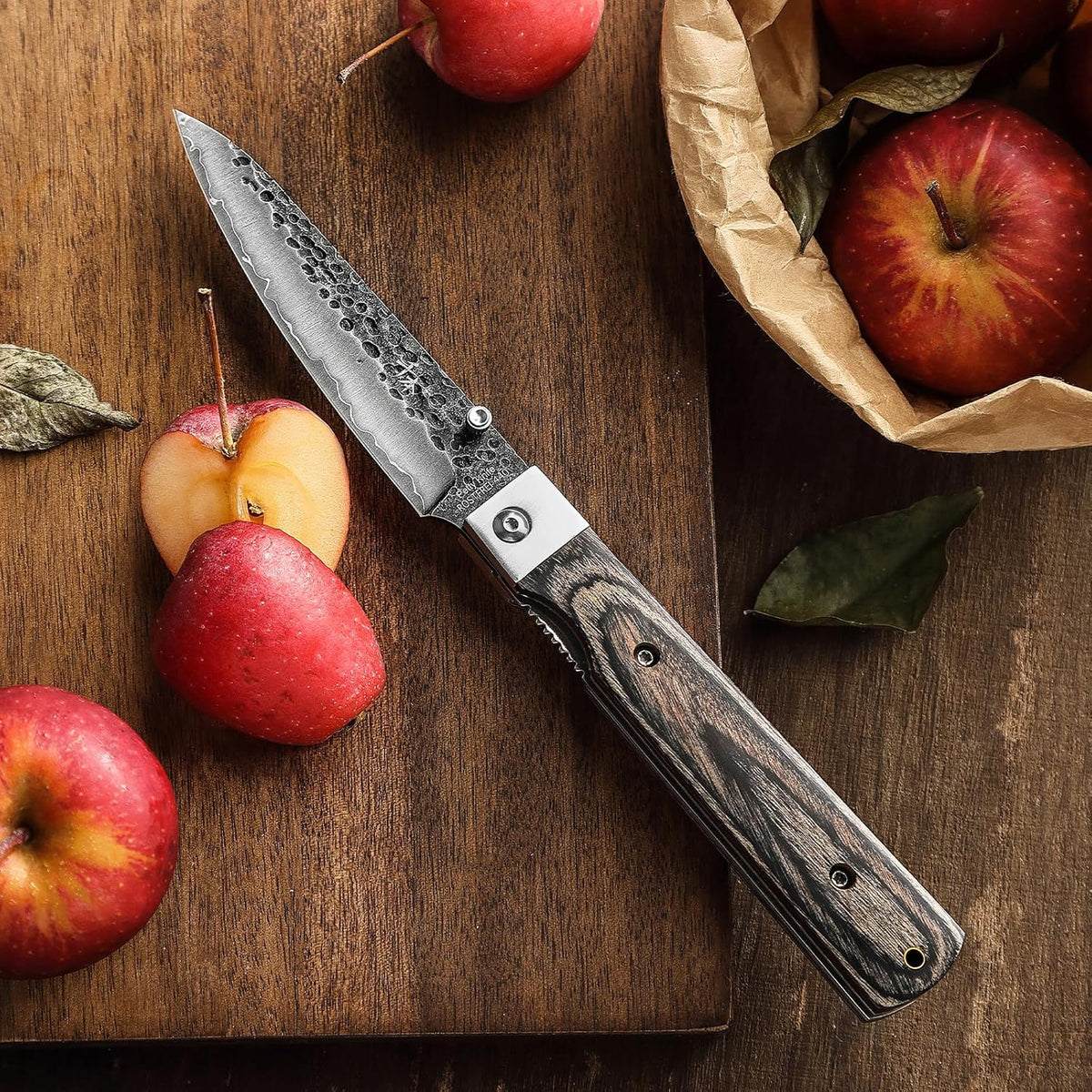440A Forged Stainless Steel Sharp Folding Chef Knife Peeling Utility Fruit Knife Colorful Wood Handle Camping Barbecue Outdoor Portable Fruit Knife